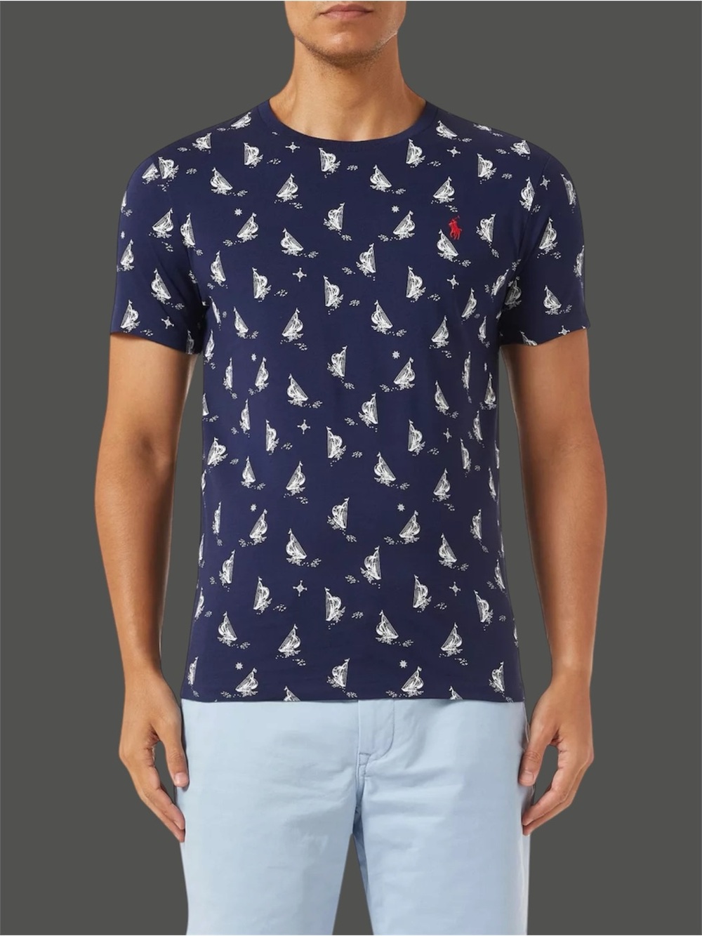 Polo by Ralph Lauren Navy Sailboat All-Over Print Tee with Red Pony